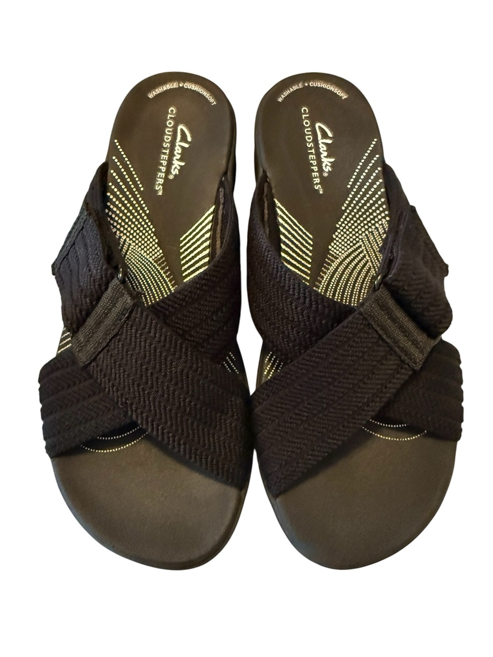 Clarks CloudSteppers Cross-Band Slip-On Sandals - Black